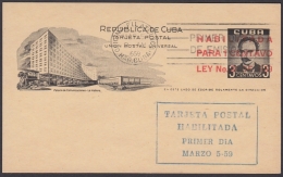 1959-EP-62 CUBA REPUBLICA 1959. 1c MARTI POSTAL STATIONERY FDC VIOLET CANCEL. - Storia Postale