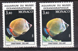 Monaco 1542 Poisson Variété  Orange   Et Vert Neuf ** TB  MNH Sin Charnela - Errors And Oddities