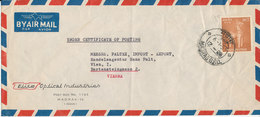 India Air Mail Cover Sent To Austria Madras 6-7-1959 Single Stamp - Poste Aérienne