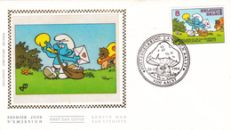 2150  BD  FDC Soie   Rare Smurf Schtroumpf Peyo 20-10-1984 9300 Aalst €15 - 1981-1990