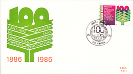 2238  MET P814 FDC   Syndicat 100 Ans Syndicalisme Chrétien 13-12-1986 7310 Jemappes €2 - 1981-1990