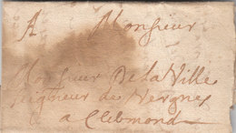 France 1669 Entire Letter LAC To Seigneur Au Chateau De Vergnes In Clermont Clermont-Ferrand Puy-de-Dome (q67) - ....-1700: Vorläufer