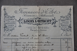 Facture Louis Lambert, Ferronnerie D'Art, Serrurerie En Bâtiments à Genève (Suisse), 1909 - Switzerland