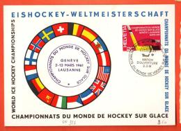 GBS-09 Championnats Du Monde Hockey Sur Glace,Ice Hockey,Genève Lausanne 1961, Carte Maximum,Match Ouverture Dos Blanc - Sport Invernali