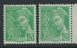 [21] Variété :  N° 414 Type Mercure Vert Clair + Vert  ** - Unused Stamps