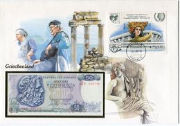 GRECE ENVELOPPE AVEC LE BLOC-FEUILLET N°5 (ANNEE INTERNATIONALE DE LA JEUNESSE) + BILLET NEUF - Covers & Documents