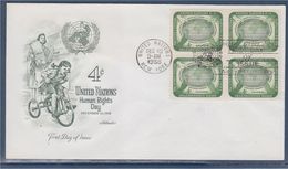 =10è Anniversaire De La Déclaration Universelle Des Droits De L'Homme New-York 10.12.58 Bloc De 4 N°64 Pour Toutes Races - FDC