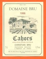 étiquette Vin De Cahors Domaine Bru 1996 Christian Bru à Trespoux - 75 Cl - Cahors
