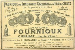 CUNLHAT  - MAISON "FOURNIOUX" - FABRIQUE DE LIMONADE - ETIQUETTE ANCIENNE (9 X 13,2 Cm) - Cunlhat