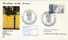 Lyon Frankfurt 1985 - Lufthansa Boeing 737 - Primo Volo Erstflug 1er Vol Inaugural Flight - 1960-.... Storia Postale