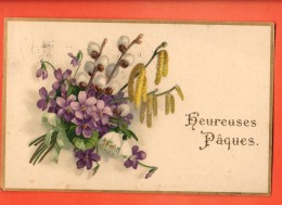GBT-09  Heureuses Pâques, Bouquet De Fleurs, Violettes, Chatons, Noisetier..  Circulé En 1920 - Ostern