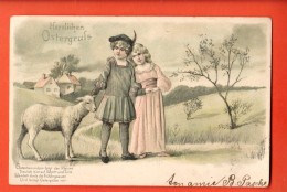 GBT-11  Herzlichen Ostergruss, Heureuses Pâques, Agneau Cuple Enfants, Relief, Geprägt.  Circulé En 1905 - Ostern