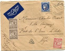 FRANCE LETTRE PAR AVION (FM) DEPART PERPIGNAN 17 I 41 PYRENEES ORles TAXEE A L'ARRIVEE EN ALGERIE - 1859-1959 Covers & Documents