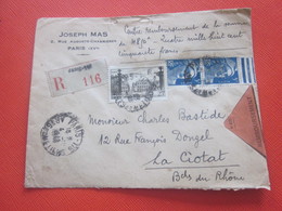 1948 Lettre Recommandé Contre Remboursement CAD Manuel  Griffe Paris 116 Au Tarif Pour La Ciotat - Tarifs Postaux