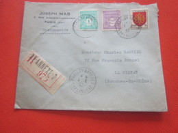 1947 Lettre Recommandé CAD Manuel Aff. Multiple Griffe Paris XV Annexe 2 Au Tarif Pr La Ciotat Cachet Cire Initiales Ver - Posttarife