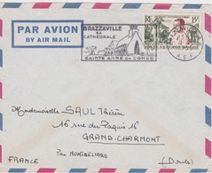 AFRIQUE EQUATORIALE FRANCAISE 1955 PLI AERIEN DE BRAZZAVILLLE OMEC THEME EGLISE - Lettres & Documents
