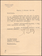 43 1942 - ACHILLE LAURO - Lettera Dattiloscritta Datata Napoli 7/10/1942 A Firma Di Achille Lauro, Arma... - Andere & Zonder Classificatie