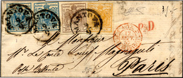 132 1857 - 5 Cent. Giallo Arancio, 30 Cent. Bruno Scuro, II Tipo, 45 Cent. Azzurro, III Tipo, Tutti Cart... - Lombardy-Venetia