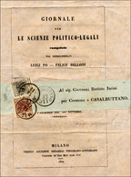 135 1852 - 10 Cent. Nero, Mal Tagliato, 30 Cent. Bruno, Perfetto (2,7f), Su Stampato In Esatta Tariffa D... - Lombardy-Venetia