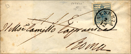 157 1853 - 45 Cent. Azzurro, I Tipo, Carta A Coste Verticali (17), Perfetto, Su Sovracoperta Di Lettera ... - Lombardo-Vénétie