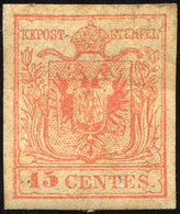 160 1854 - 15 Cent. Rosso, Carta A Macchina (20), Senza Gomma, Lievi Difetti.... - Lombardo-Venetien