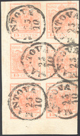 162 1854 - 15 Cent. Rosso Vermiglio Chiaro, Carta A Macchina (20a), Eccezionale Blocco Di Sei Angolo Di ... - Lombardo-Venetien