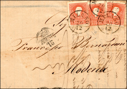 173 1858 - 5 Soldi Rosso, I Tipo (25), Tre Esemplari Provenienti Da Due Fogli Differenti, Perfetti, Su L... - Lombardo-Vénétie