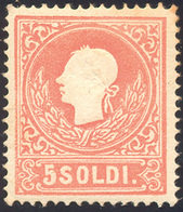 186 1859 - 5 Soldi Rosso, II Tipo (30), Gomma Originale, Perfetto. A. Ed Enzo Diena.... - Lombardo-Vénétie