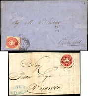 223 1865 - 5 Soldi Rosa, Dent. 9 1/2, Dentellatura Fortemente Spostata In Basso, Mostrante La Riga Di Ri... - Lombardo-Venetien