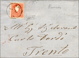 252 1859 - 5 Soldi Rosso, I Tipo (25), Perfetto, Su Lettera Da Roveredo 3/1/1859 A Trento. Non Comune Us... - Lombardo-Vénétie