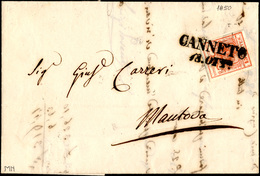 271 CANNETO, SD Punti 5 - 15 Cent. I Tiratura (3a), Perfetto, Su Lettera Del 18/10/1850 Per Mantova.... - Lombardo-Venetien