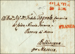 287 MILANO, SD II Tipo Rosso - Lettera Pagata In Contanti Da Milano 29/8/1851 A Bellinzona, Svizzera, 12... - Lombardo-Vénétie