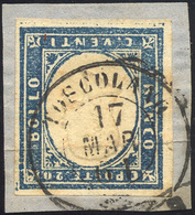 1187 17 Marzo 1861 - 20 Cent. Azzurro Grigio (15Cc), Lieve Piega Orizzontale, Ben Marginato, Usato Su Fra... - Autres & Non Classés