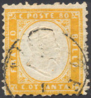 1212 1862 - 80 Cent. Giallo Arancio (4), Usato, Ottimo Stato. Emilio Diena, Cert. Raybaudi.... - Autres & Non Classés