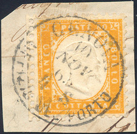 1213 1862 - 80 Cent. Giallo Arancio (4), Perfetto, Usato Su Frammento A Genova. Ottima Qualità. A.Diena, ... - Autres & Non Classés