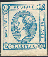 1225 1863 - 15 Cent. Azzurro, I Tipo, Varietà "C" Completamente Chiusa (12c), Nuovo, Gomma Originale, Per... - Sonstige & Ohne Zuordnung