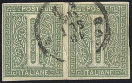 1235 1863 - 1 Cent. De La Rue, Tiratura Di Londra, Coppia Non Dentellata (L14c), Usata. L'esemplare Di Si... - Autres & Non Classés