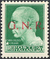 1901 1943 - 20 Lire Verde Giallo, Soprastampa G.N.R. Del I Tipo, Tiratura Di Brescia (487/I), Nuovo, Gomm... - Autres & Non Classés