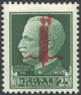 1907 1944 - 25 Cent. Soprastampa Fascio Rosso (490), Perfetto, Gomma Originale Integra. G.Oliva.... - Sonstige & Ohne Zuordnung