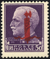 1917 1944 - 50 Lire Soprastampa Fascio, Tiratura Di Verona (501), Gomma Originale Integra, Perfetto. Cert... - Autres & Non Classés