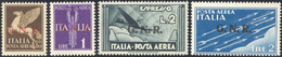 1922 1944 - 20 Cent., 1 Lira, 2 Lire Ardesia E Azzurro, Soprastampati G.N.R., Errore Di Colore Della Sopr... - Poste Aérienne