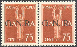 1923 1943 - 75 Cent. Soprastampa G.N.R. Di Brescia, I Tipo, Coppia Orizzontale, Uno Con Varietà "R" Accos... - Luftpost