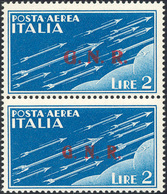 1927 1945 - 2 Lire Soprastampa G.N.R. Di Brescia, Coppia Verticale, Il Primo Con Soprastampa Del II Tipo,... - Luftpost