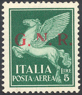 1928 1944  - 5 Lire Soprastampa G.N.R. Di Brescia, II Tipo (123/II), Varietà "N" Incompleta, Gomma Origin... - Poste Aérienne