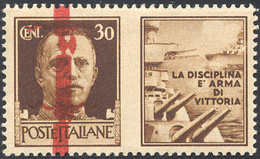 1935 1944 - 30 Cent. Marina, Soprastampa Rosso Bruno (29D), Varietà Doppia Soprastampa, Di Cui Una Fortem... - Kriegspropaganda