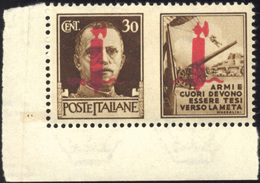 1936 1944 - 30 Cent. Esercito, Soprastampa Carminio Lillaceo Di Firenze, Nastro Di Sinistra Spezzato (42d... - Propagande De Guerre