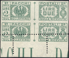 1990 1946 - 2 Lire Senza Fasci Al Centro, Coppia Verticale, L'esemplare Superiore Non Dentellato, Quello ... - Postal Parcels