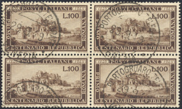 2014 1949 - 100 Lire Romana (600), Blocco Di Quattro, Usato, Perfetto. A.Diena, Cert. Commerciale.... - Autres & Non Classés