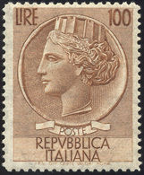 2035 1955 - 100 Lire Turrita, Dent. 13 1/4 X 14, Filigrana Stelle II (785/III), Gomma Integra, Perfetto. ... - Autres & Non Classés