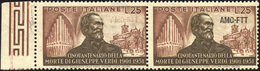 2099 1951 - 25 Lire Verdi, Coppia Orizzontale, Un Esemplare Con Soprastampa AMG-FTT In Albino (136d), Gom... - Autres & Non Classés